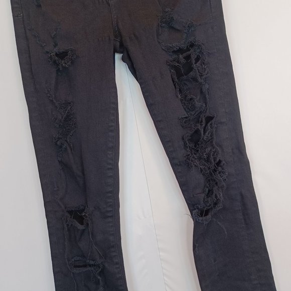AGOLDE Women's Black Ripped Skinny Leg Stretch High Rise Denim Jean Destroyed 25 - Picture 3 of 12